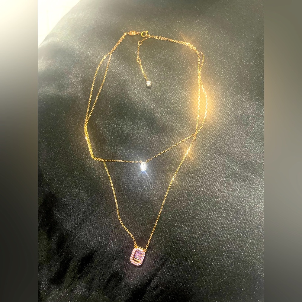 Gold and Purple Layered Necklace with Dainty Chains